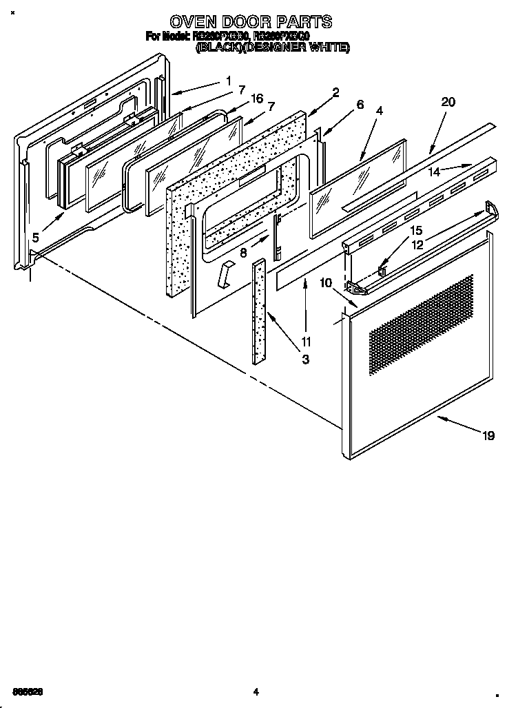 Whirlpool RB260PXBQ0 oven door diagram