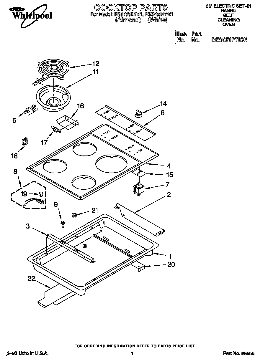 Whirlpool RS6755XYN1 cooktop diagram