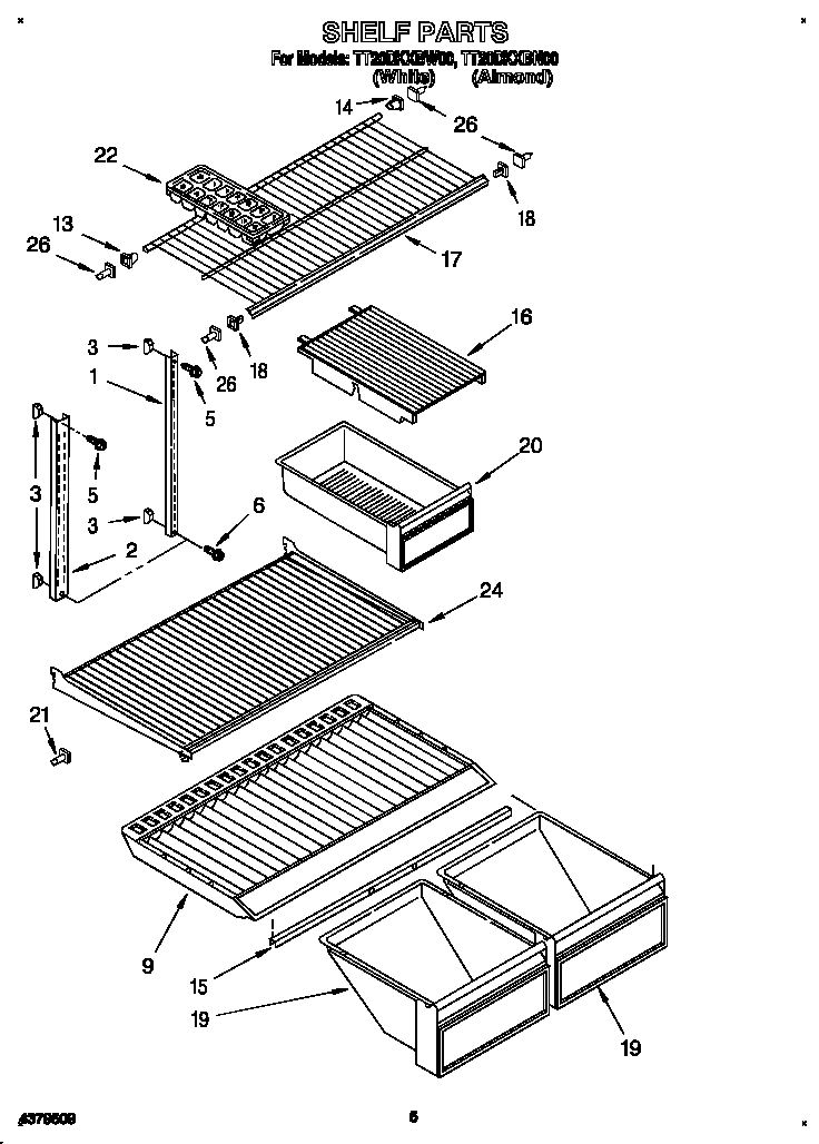 Whirlpool TT20DKXBW00 shelf diagram
