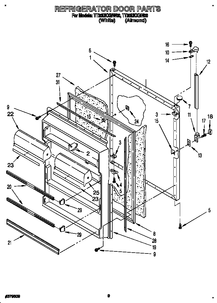 Whirlpool TT20DKXBW00 refrigerator door diagram