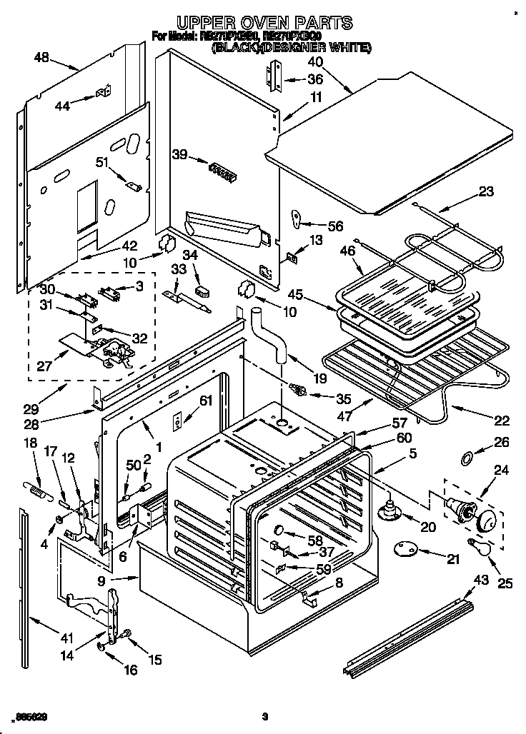 Whirlpool RB270PXBQ0 upper oven diagram