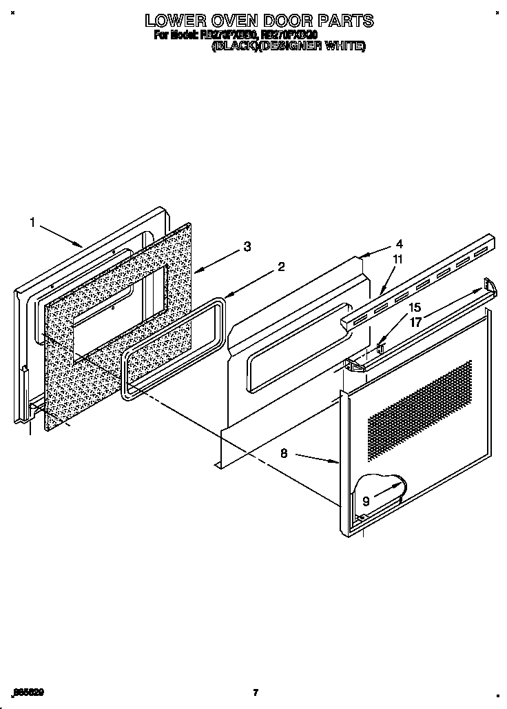 Whirlpool RB270PXBQ0 lower oven door diagram