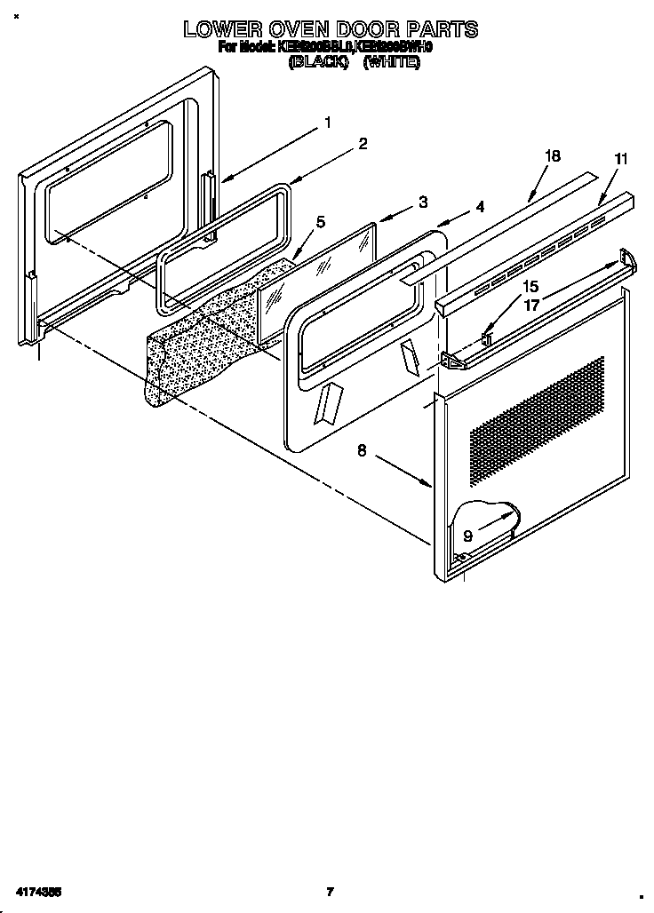 KitchenAid KEBI200BBL0 lower oven door diagram
