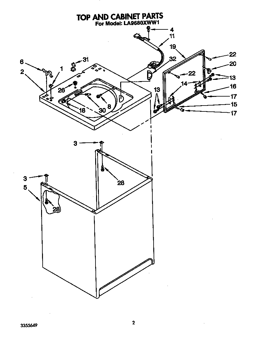 Whirlpool LA9680XWN1 top and cabinet diagram