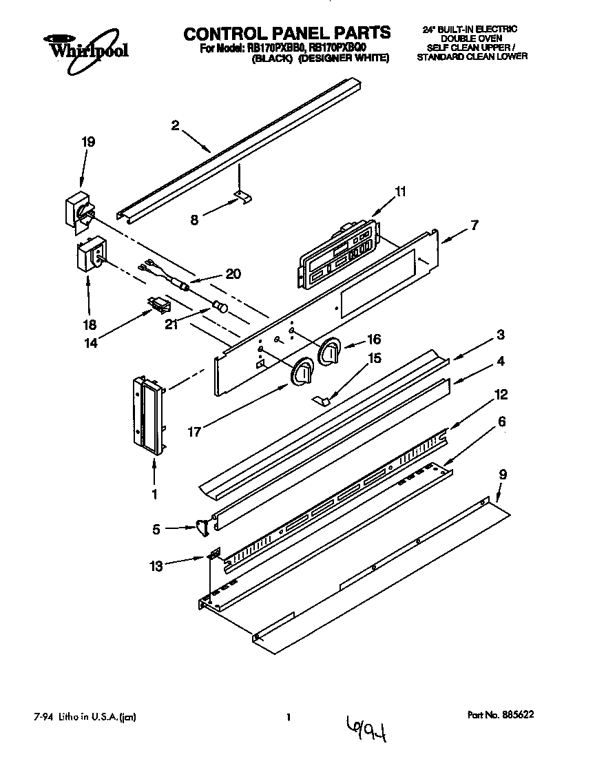 Whirlpool RB170PXBB0 control panel diagram