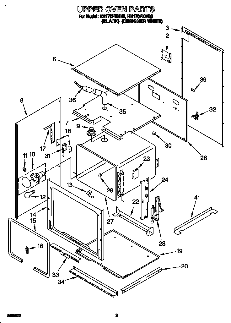 Whirlpool RB170PXBB0 upper oven diagram