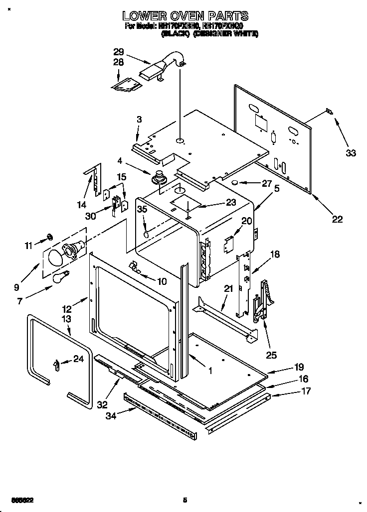 Whirlpool RB170PXBB0 lower oven diagram