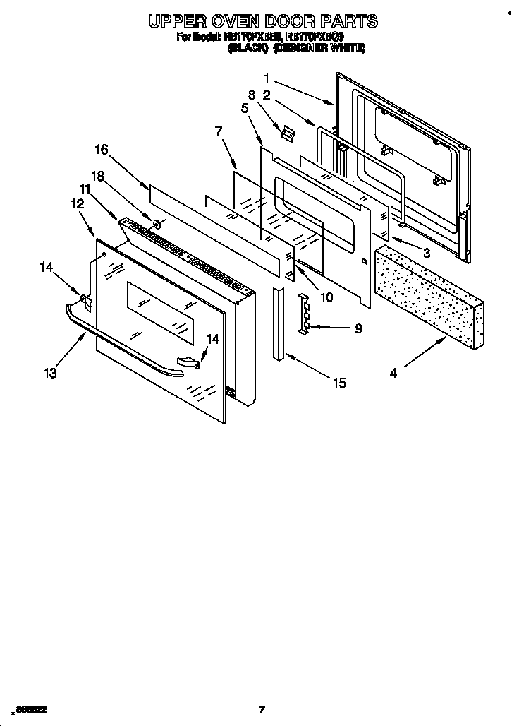 Whirlpool RB170PXBB0 upper oven door diagram