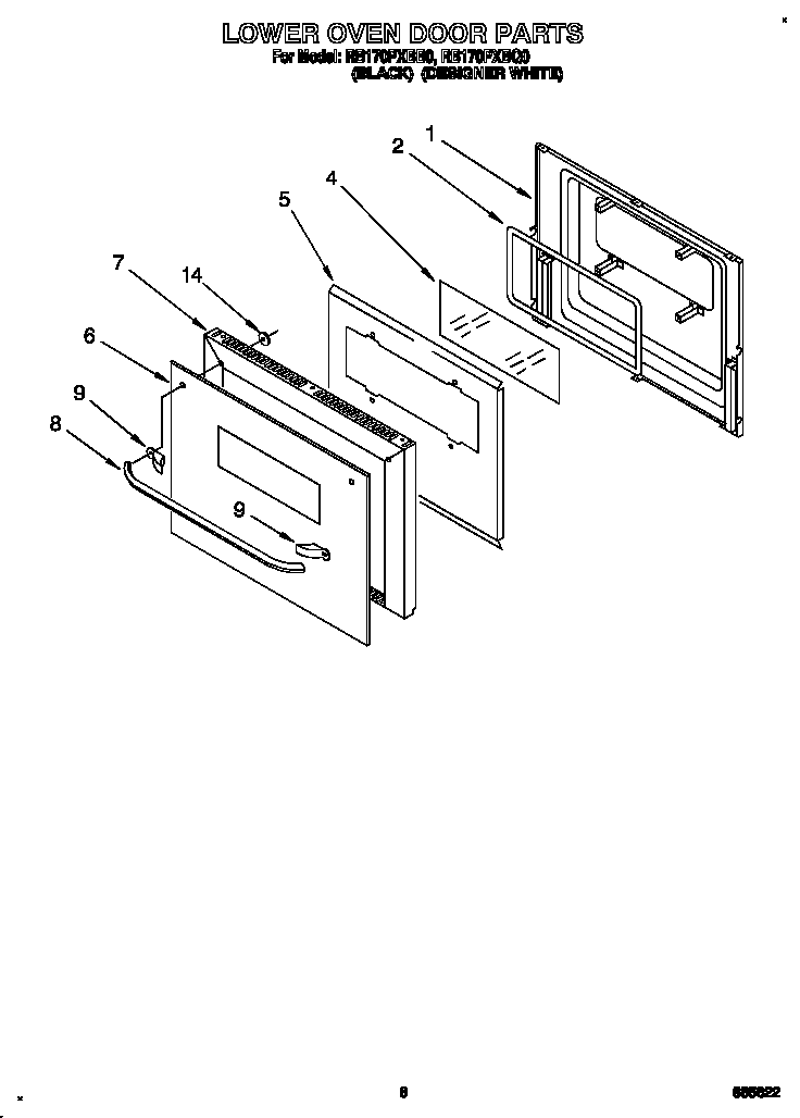 Whirlpool RB170PXBB0 lower oven door diagram