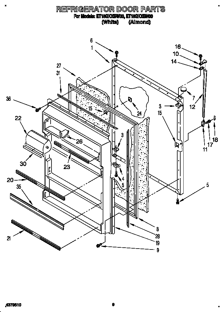 Whirlpool ET18GKXBN00 refrigerator door diagram