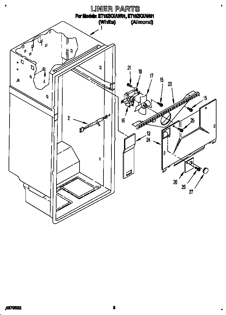Whirlpool ET18ZKXAW01 liner diagram