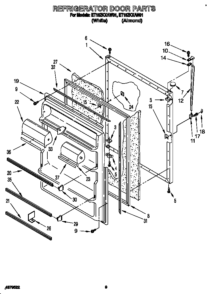 Whirlpool ET18ZKXAW01 refrigerator door diagram