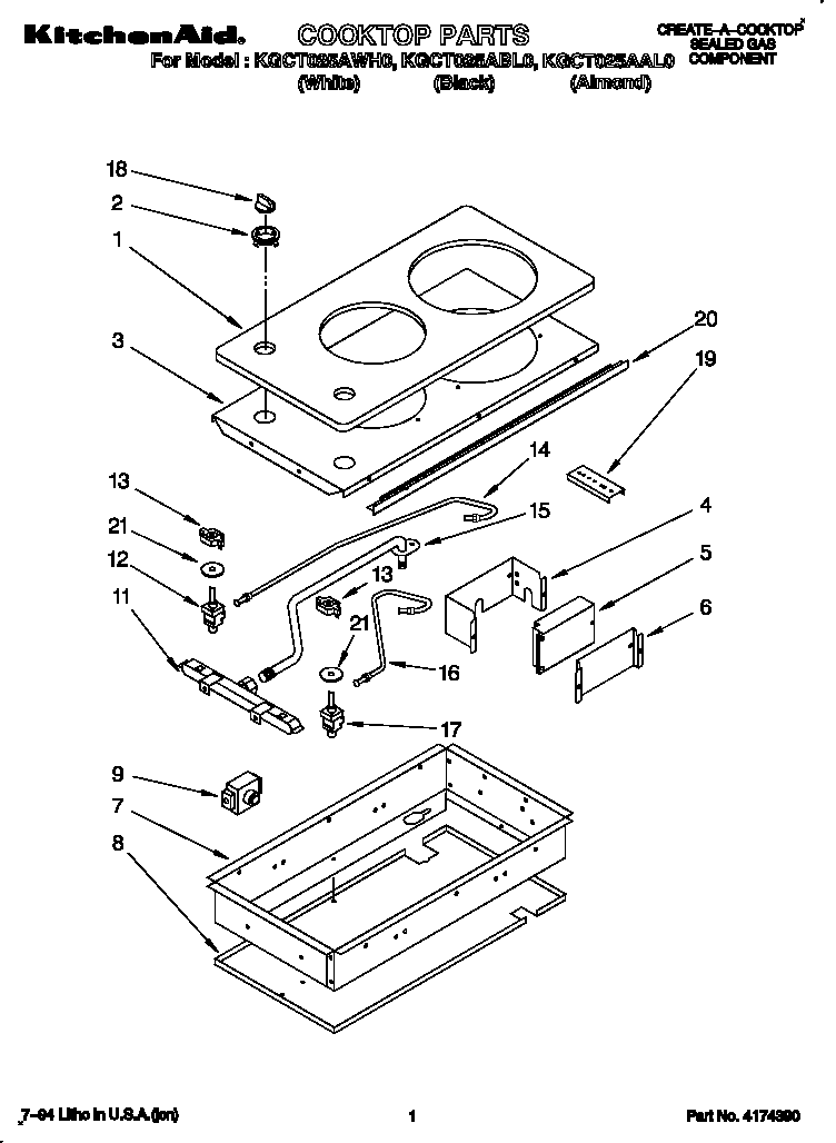 KitchenAid KGCT025AAL0 cooktop diagram