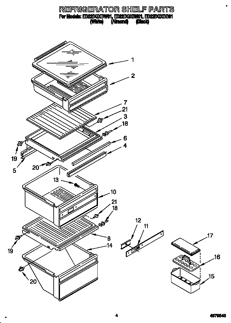 Whirlpool ED22DQXBN01 refrigerator shelf diagram
