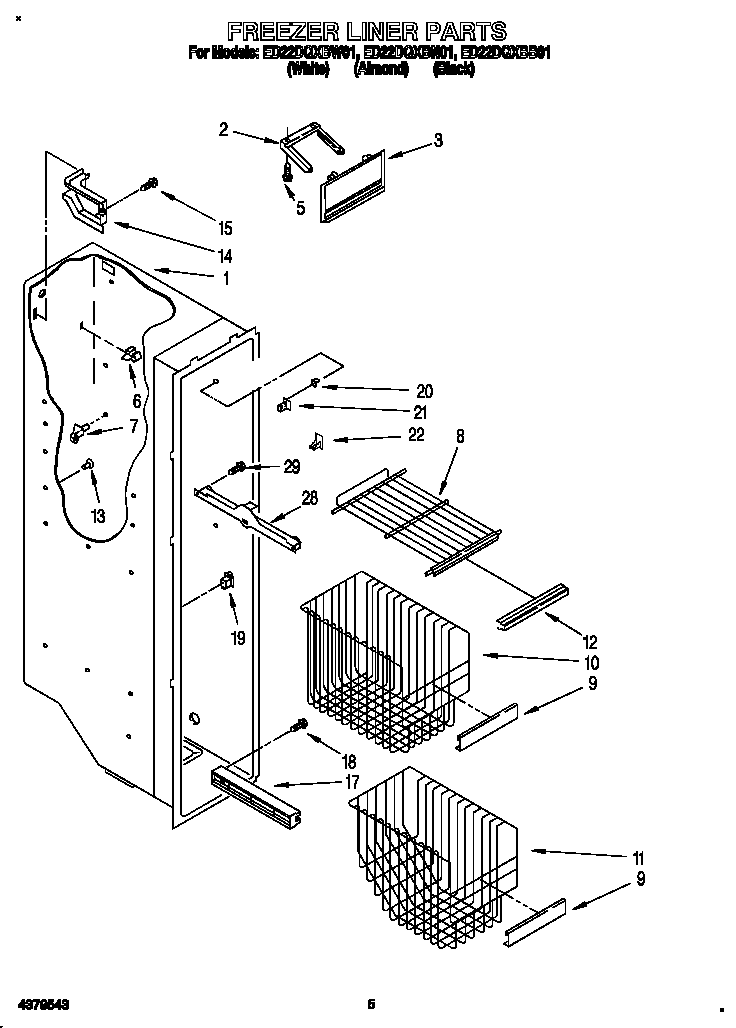 Whirlpool ED22DQXBN01 freezer liner diagram