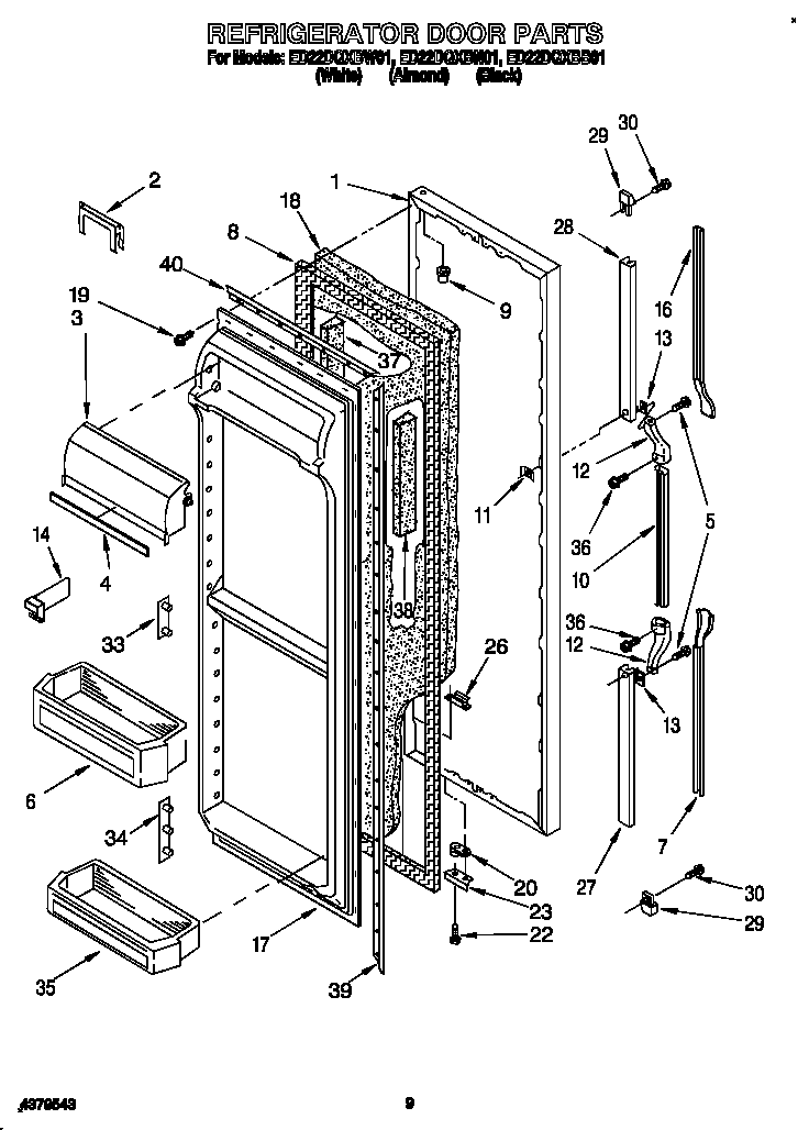 Whirlpool ED22DQXBN01 refrigerator door diagram