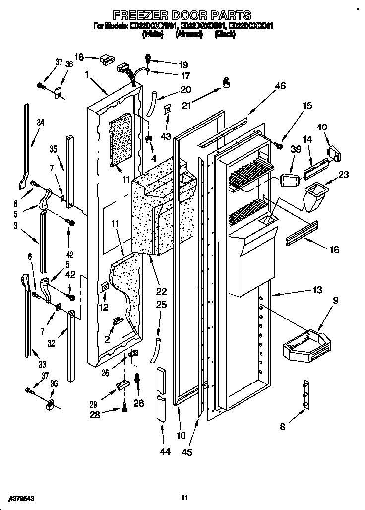 Whirlpool ED22DQXBN01 freezer door diagram
