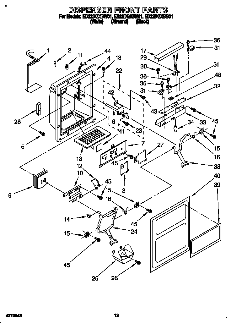 Whirlpool ED22DQXBN01 dispenser front diagram