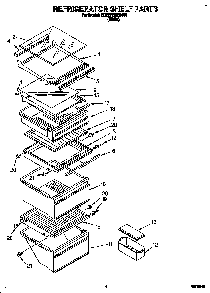 Whirlpool ED22PBXBW00 refrigerator shelf diagram