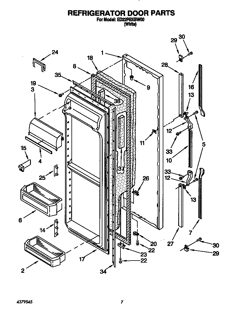 Whirlpool ED22PBXBW00 refrigerator door diagram