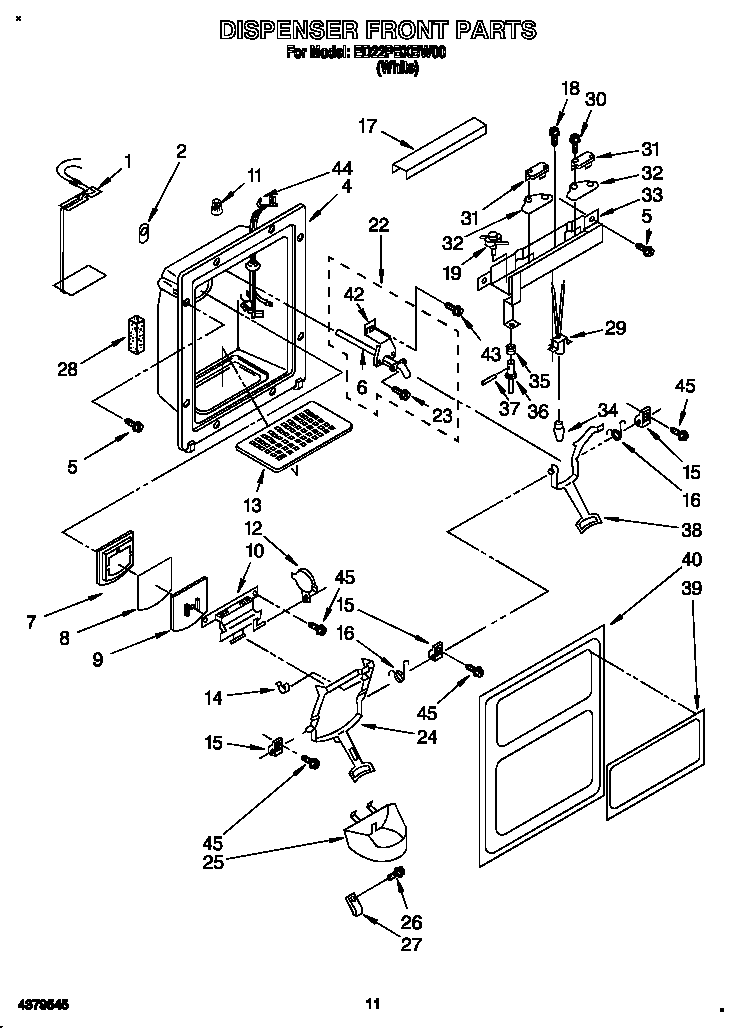 Whirlpool ED22PBXBW00 dispenser front diagram