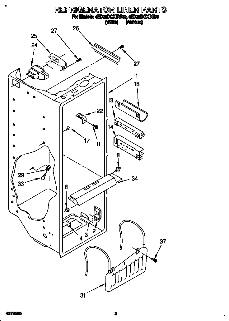 Whirlpool 4ED25DQXBW00 refrigerator liner diagram