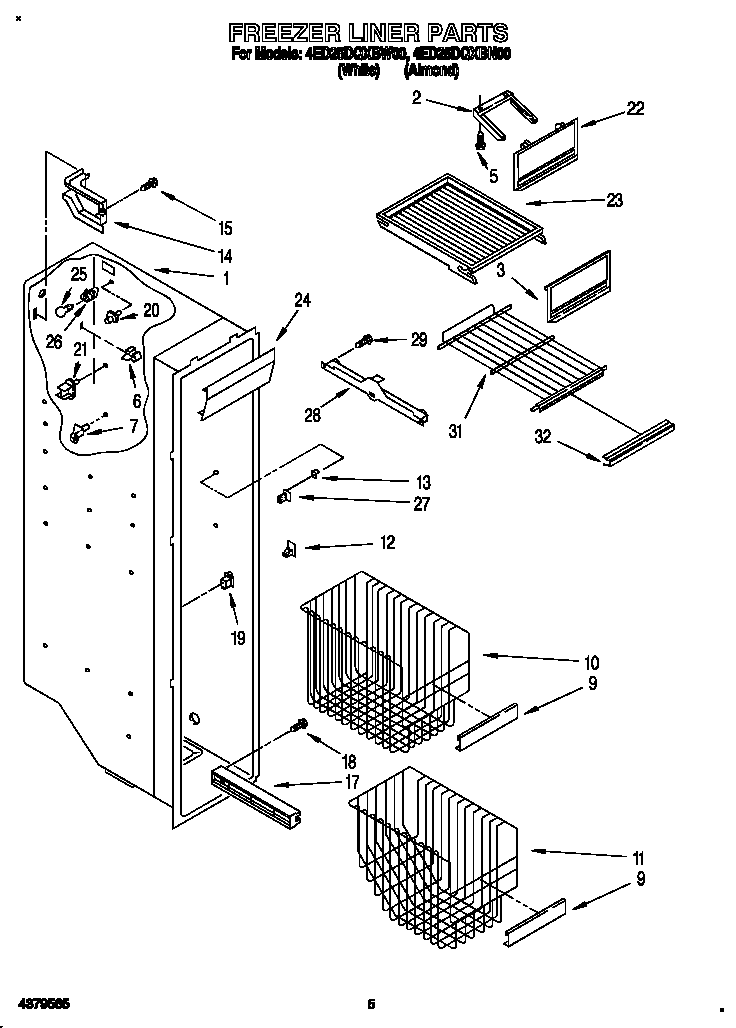 Whirlpool 4ED25DQXBW00 freezer liner diagram