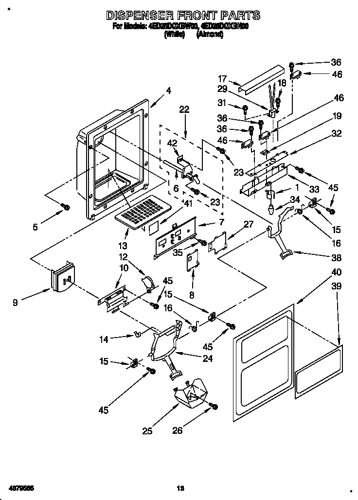 Whirlpool 4ED25DQXBW00 dispenser front diagram