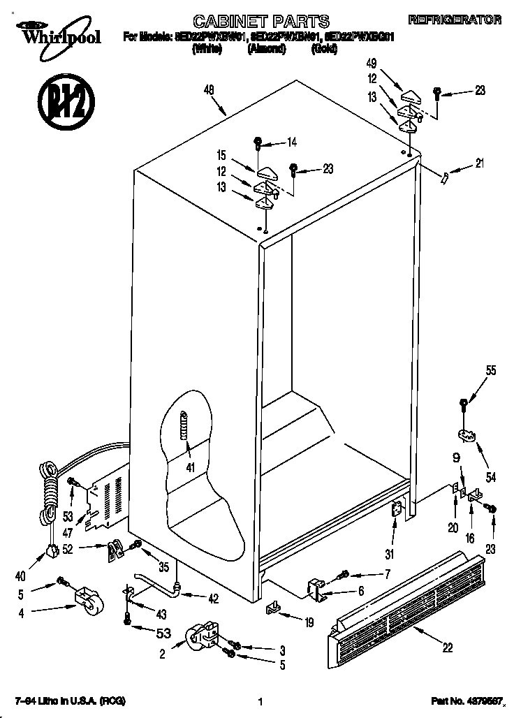 Whirlpool 8ED22PWXBW01 cabinet diagram