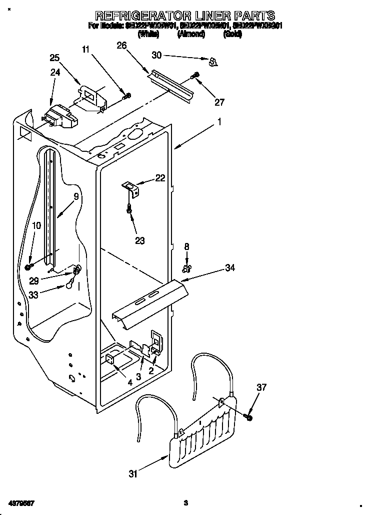 Whirlpool 8ED22PWXBW01 refrigerator liner diagram