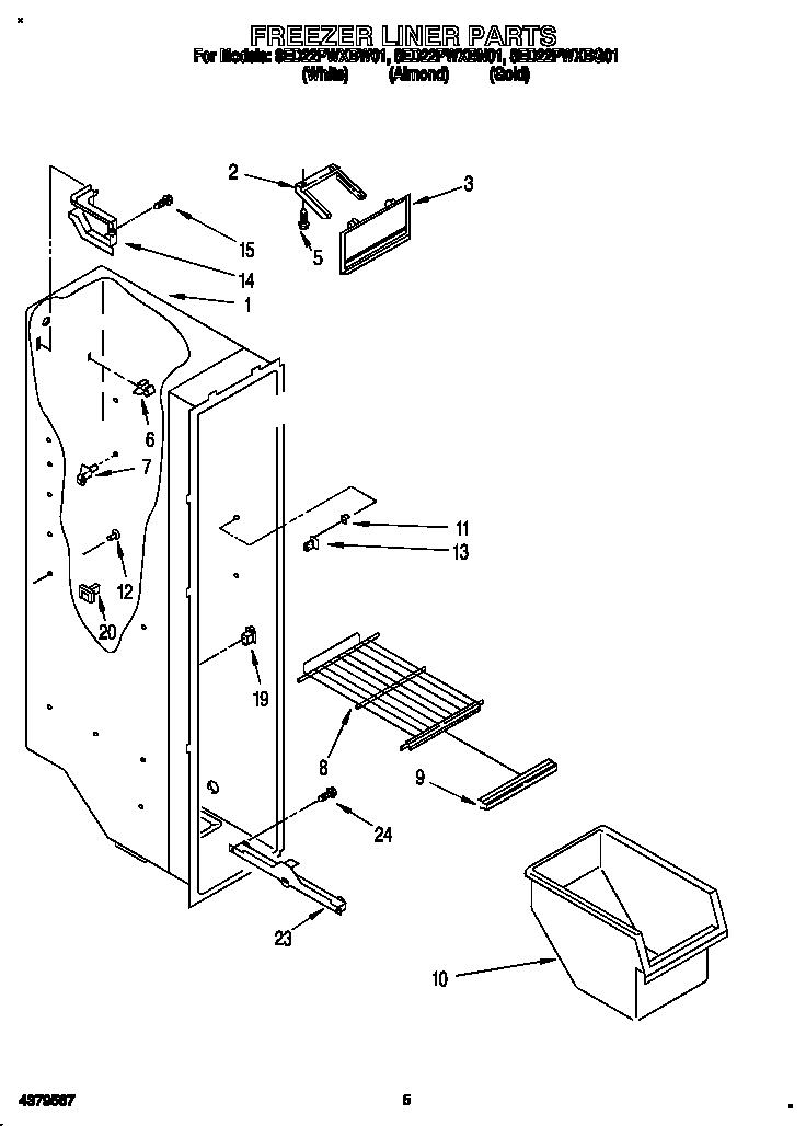 Whirlpool 8ED22PWXBW01 freezer liner diagram
