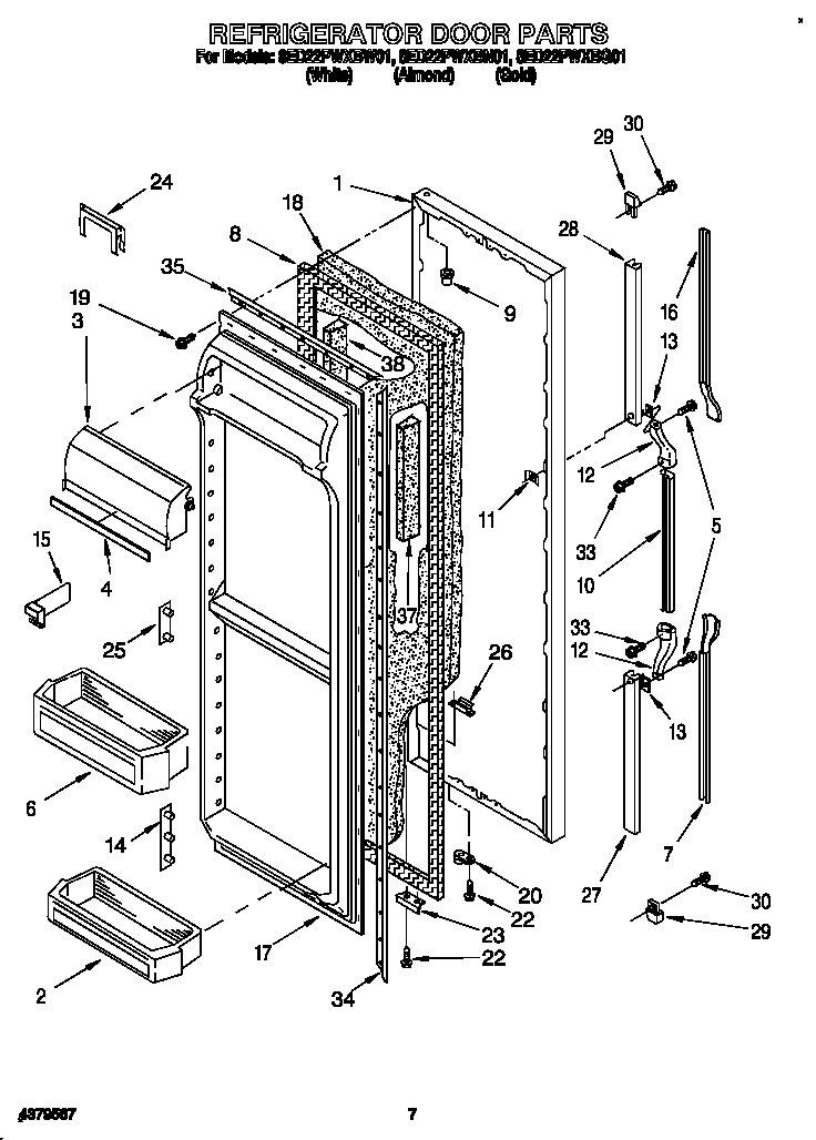 Whirlpool 8ED22PWXBW01 refrigerator door diagram