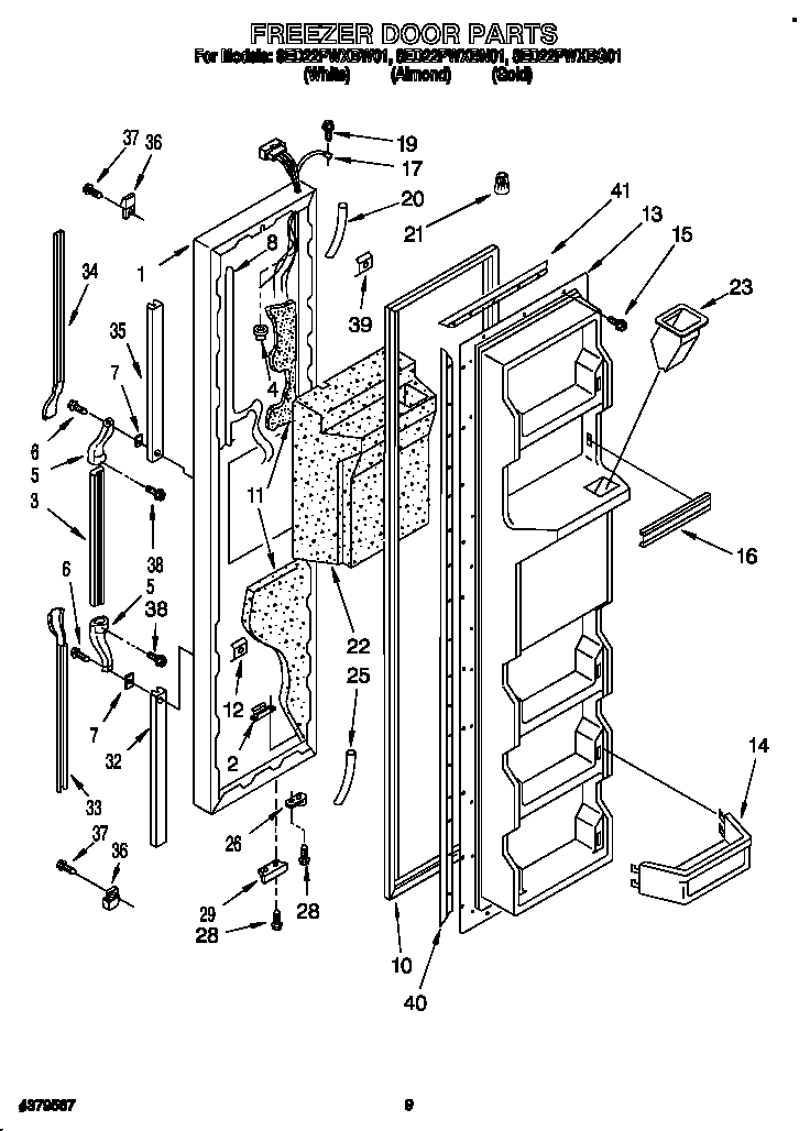Whirlpool 8ED22PWXBW01 freezer door diagram