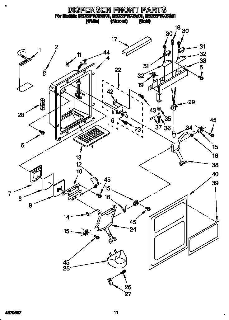 Whirlpool 8ED22PWXBW01 dispenser front diagram