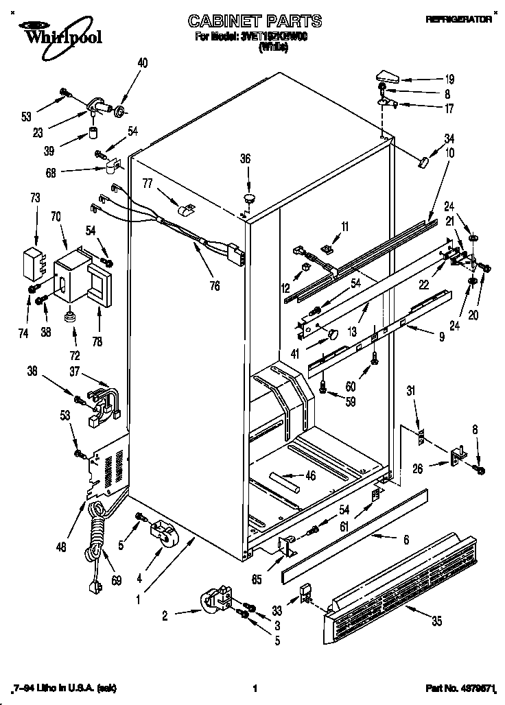 Whirlpool 3VET19ZKBW00 cabinet diagram