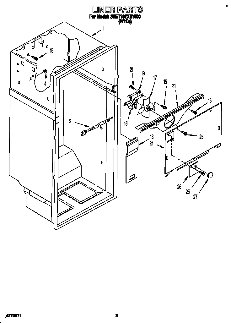 Whirlpool 3VET19ZKBW00 liner diagram