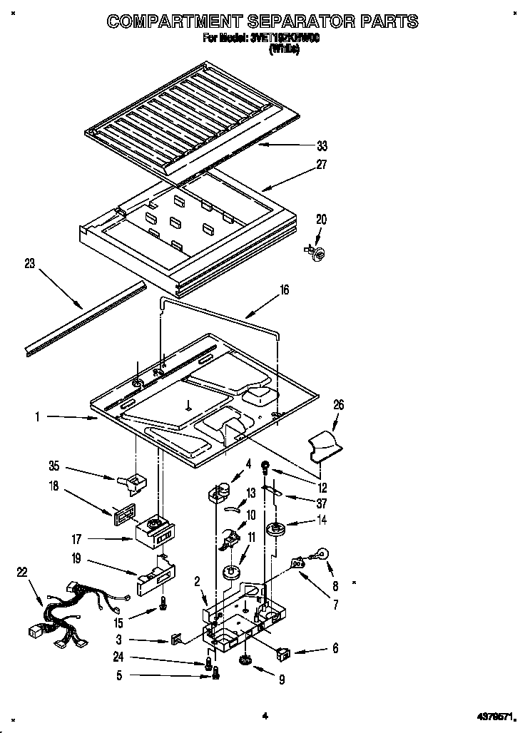 Whirlpool 3VET19ZKBW00 compartment separator diagram