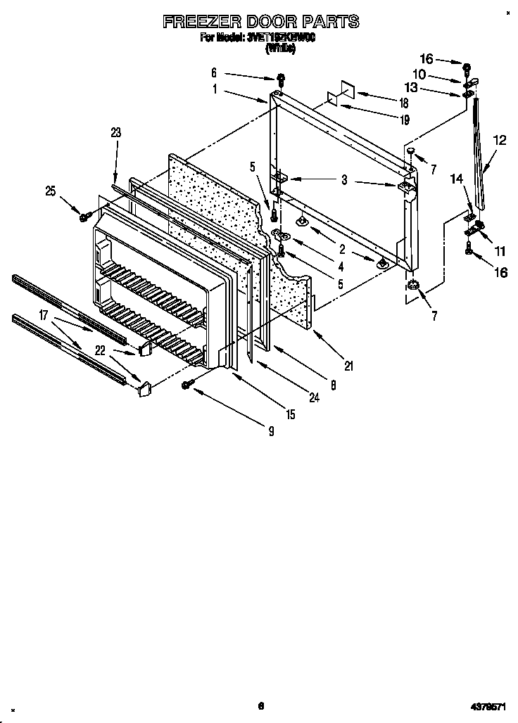 Whirlpool 3VET19ZKBW00 freezer door diagram