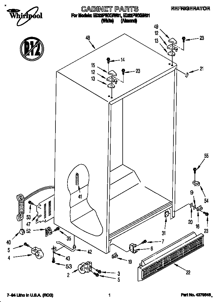 Whirlpool ED22PWXBN01 cabinet diagram