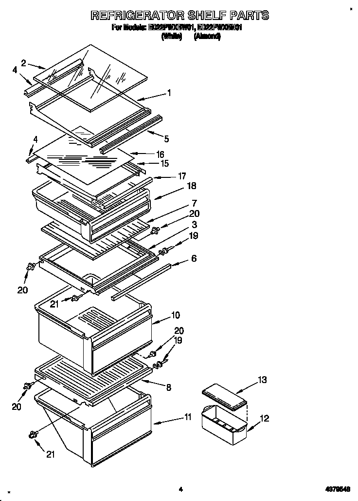 Whirlpool ED22PWXBN01 refrigerator shelf diagram