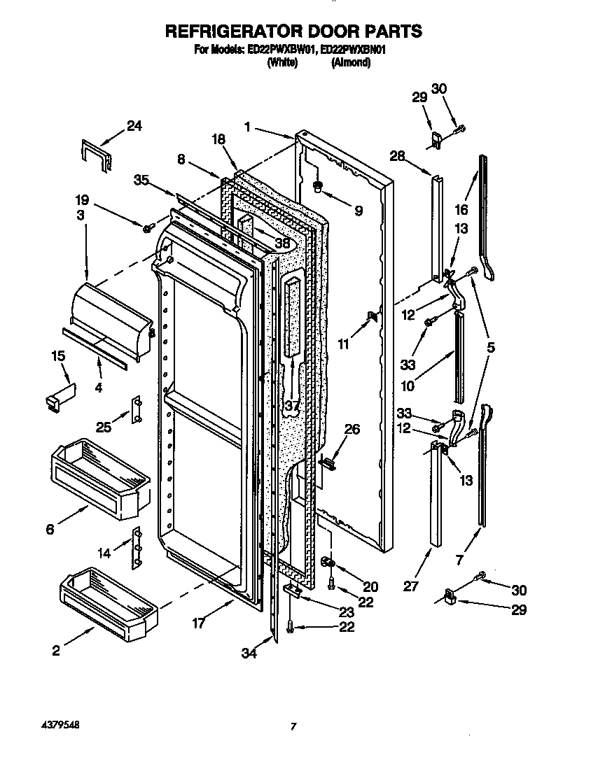 Whirlpool ED22PWXBN01 refrigerator door diagram