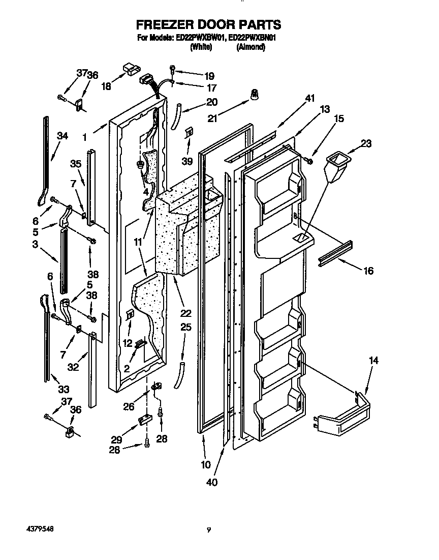 Whirlpool ED22PWXBN01 freezer door diagram
