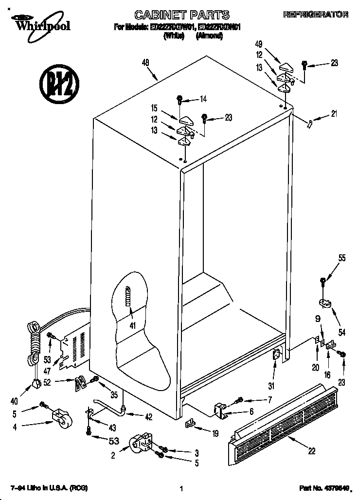 Whirlpool ED22ZRXBW01 cabinet diagram