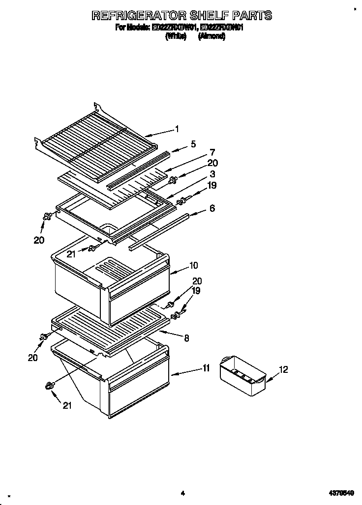 Whirlpool ED22ZRXBW01 refrigerator shelf diagram