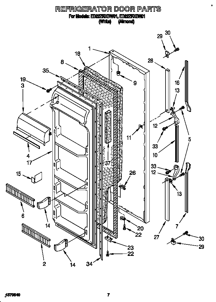 Whirlpool ED22ZRXBW01 refrigerator door diagram
