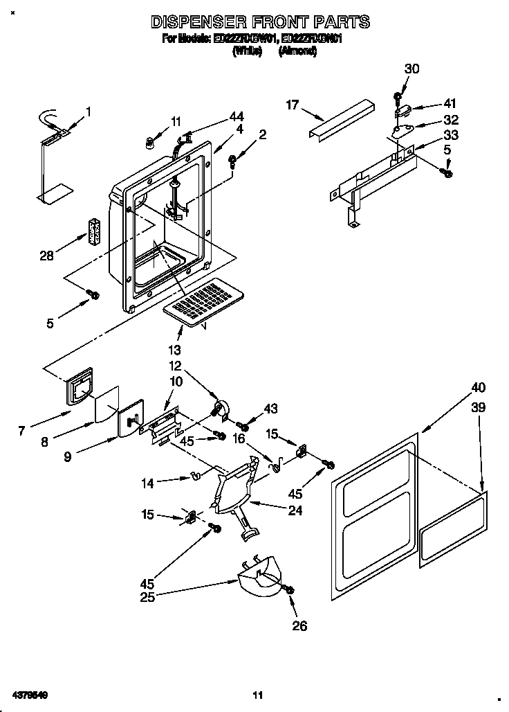 Whirlpool ED22ZRXBW01 dispenser front diagram