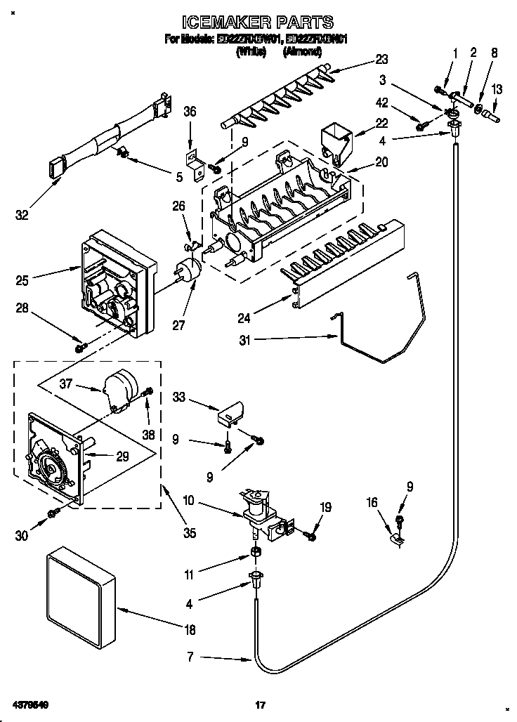 Whirlpool ED22ZRXBW01 icemaker diagram