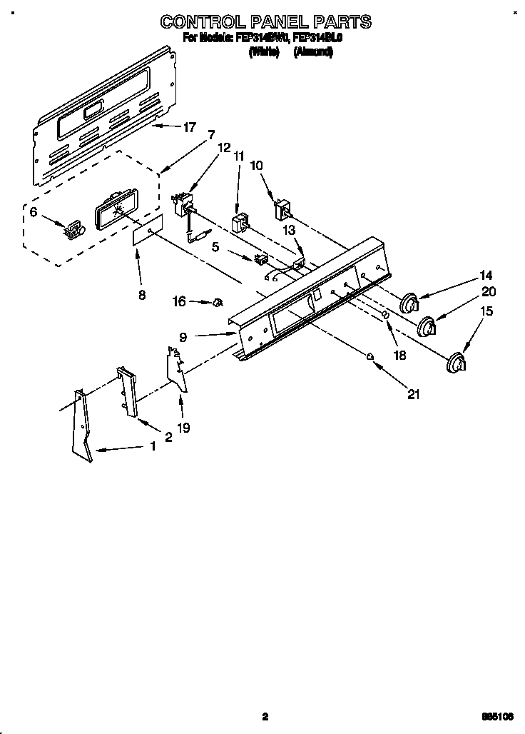 Roper FEP314BW0 control panel diagram