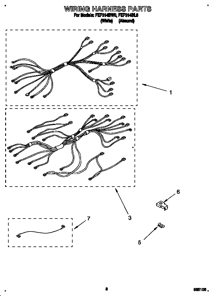 Roper FEP314BW0 wiring harness diagram