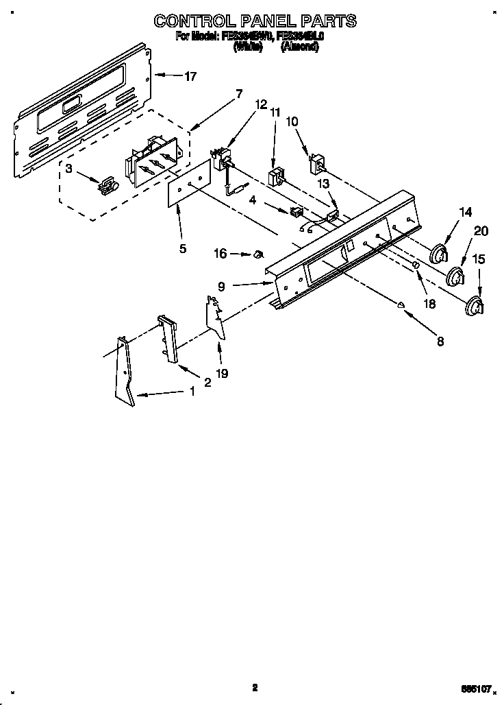 Roper FES364BL0 control panel diagram